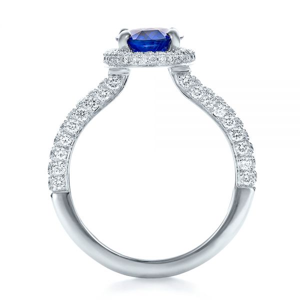 18k White Gold 18k White Gold Custom Blue Sapphire And Diamond Halo Engagement Ring - Front View -  100605