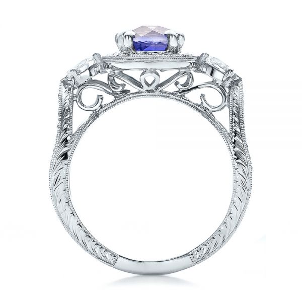 Platinum Platinum Custom Blue Sapphire And Diamond Halo Engagement Ring - Front View - 100783