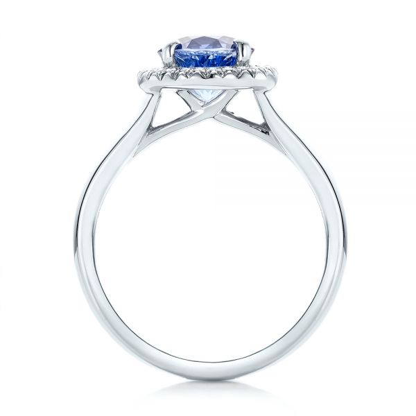 18k White Gold 18k White Gold Custom Blue Sapphire And Diamond Halo Engagement Ring - Front View -  102028