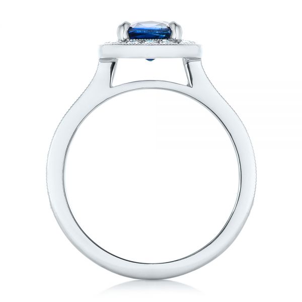 14k White Gold 14k White Gold Custom Blue Sapphire And Diamond Halo Engagement Ring - Front View -  102311
