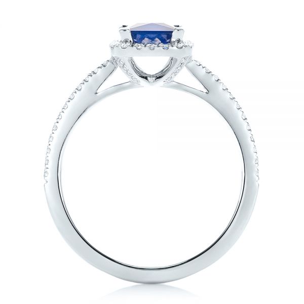  Platinum Platinum Custom Blue Sapphire And Diamond Halo Engagement Ring - Front View -  102485