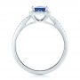 14k White Gold Custom Blue Sapphire And Diamond Halo Engagement Ring - Front View -  102485 - Thumbnail