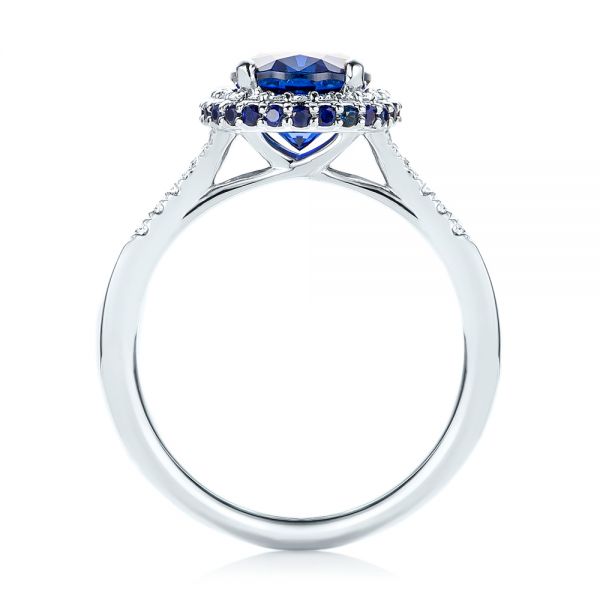 18k White Gold 18k White Gold Custom Blue Sapphire And Diamond Halo Engagement Ring - Front View -  103041