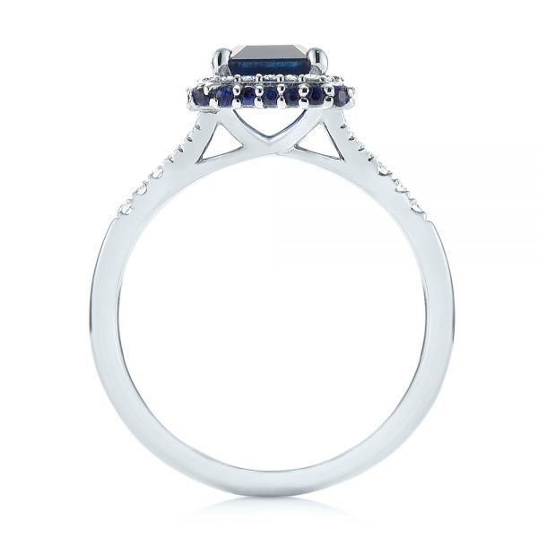18k White Gold 18k White Gold Custom Blue Sapphire And Diamond Halo Engagement Ring - Front View -  103457