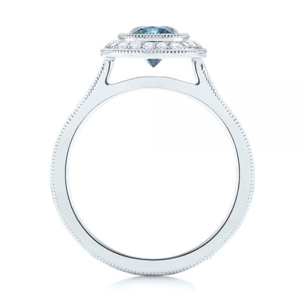 14k White Gold 14k White Gold Custom Blue Sapphire And Diamond Halo Engagement Ring - Front View -  103467