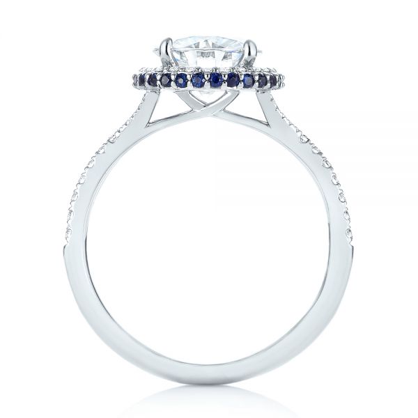 18k White Gold 18k White Gold Custom Blue Sapphire And Diamond Halo Engagement Ring - Front View -  103474