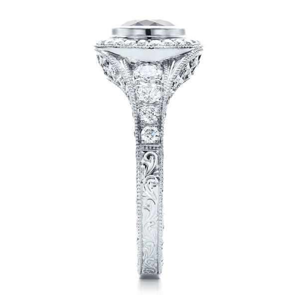  Platinum Platinum Custom Blue Sapphire And Diamond Halo Engagement Ring - Side View -  100268