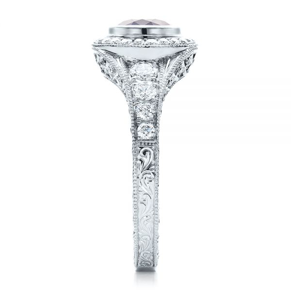 14k White Gold Custom Blue Sapphire And Diamond Halo Engagement Ring - Side View - 100268