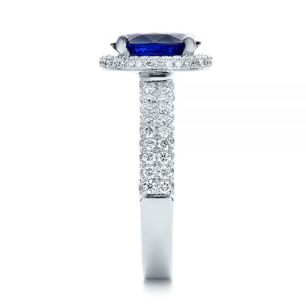 14k White Gold 14k White Gold Custom Blue Sapphire And Diamond Halo Engagement Ring - Side View -  100605