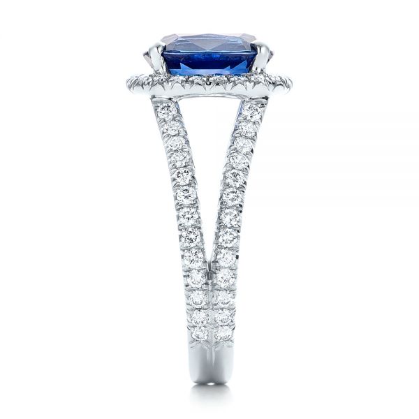 18k White Gold 18k White Gold Custom Blue Sapphire And Diamond Halo Engagement Ring - Side View -  102018