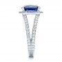  Platinum Custom Blue Sapphire And Diamond Halo Engagement Ring - Side View -  102018 - Thumbnail