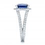  Platinum Custom Blue Sapphire And Diamond Halo Engagement Ring - Side View -  102018 - Thumbnail