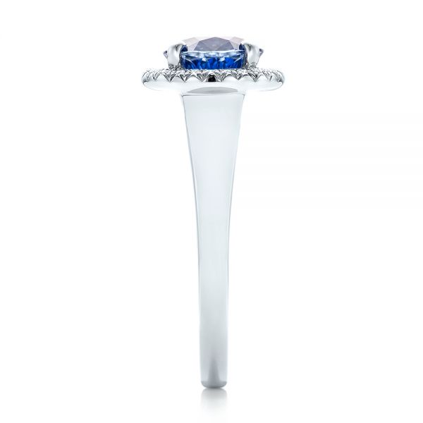 Platinum Custom Blue Sapphire And Diamond Halo Engagement Ring - Side View - 102028