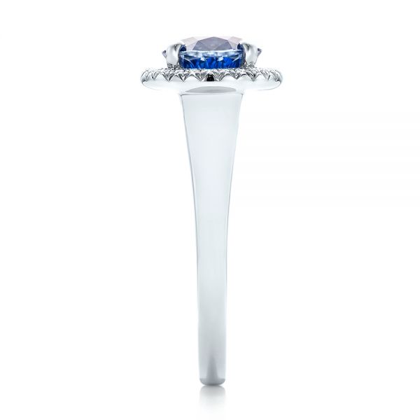  Platinum Custom Blue Sapphire And Diamond Halo Engagement Ring - Side View -  102028