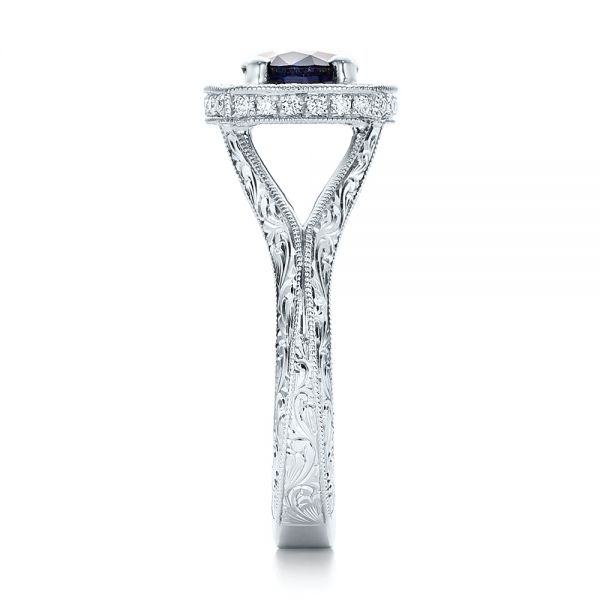  Platinum Platinum Custom Blue Sapphire And Diamond Halo Engagement Ring - Side View -  102153