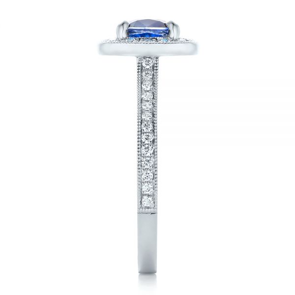  Platinum Custom Blue Sapphire And Diamond Halo Engagement Ring - Side View -  102311