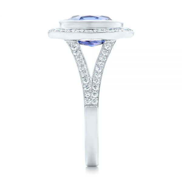 18k White Gold Custom Blue Sapphire And Diamond Halo Engagement Ring - Side View -  102444