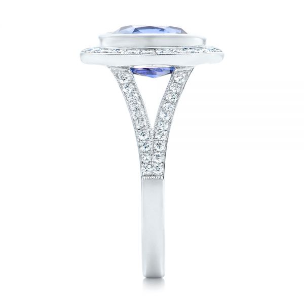18k White Gold Custom Blue Sapphire And Diamond Halo Engagement Ring - Side View - 102444