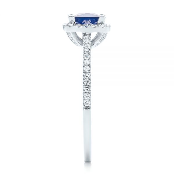 18k White Gold 18k White Gold Custom Blue Sapphire And Diamond Halo Engagement Ring - Side View -  102485