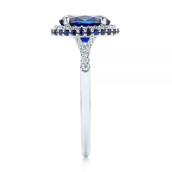 14k White Gold Custom Blue Sapphire And Diamond Halo Engagement Ring - Side View - 103041