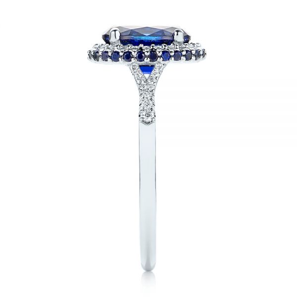 18k White Gold 18k White Gold Custom Blue Sapphire And Diamond Halo Engagement Ring - Side View -  103041