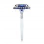 14k White Gold Custom Blue Sapphire And Diamond Halo Engagement Ring - Side View -  103041 - Thumbnail