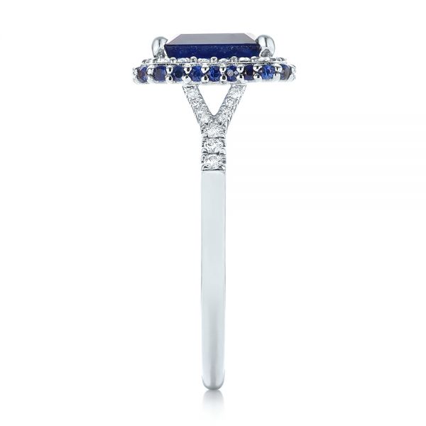 Platinum Platinum Custom Blue Sapphire And Diamond Halo Engagement Ring - Side View -  103457