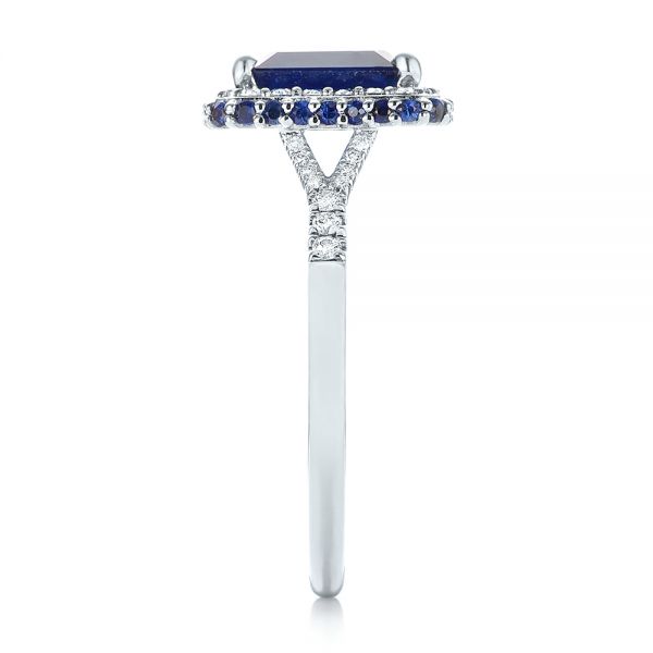 14k White Gold Custom Blue Sapphire And Diamond Halo Engagement Ring - Side View - 103457
