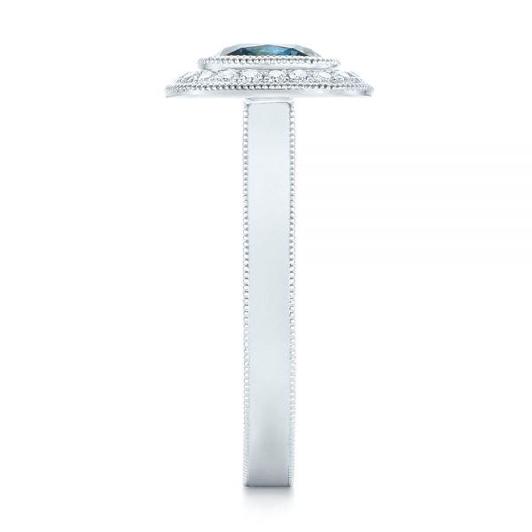  Platinum Custom Blue Sapphire And Diamond Halo Engagement Ring - Side View -  103467