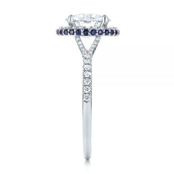 14k White Gold Custom Blue Sapphire And Diamond Halo Engagement Ring - Side View - 103474