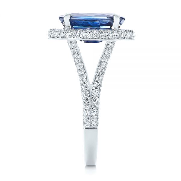  Platinum Platinum Custom Blue Sapphire And Diamond Halo Engagement Ring - Side View -  103601