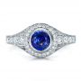  Platinum Platinum Custom Blue Sapphire And Diamond Halo Engagement Ring - Top View -  100268 - Thumbnail