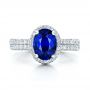  Platinum Custom Blue Sapphire And Diamond Halo Engagement Ring - Top View -  100605 - Thumbnail