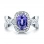  Platinum Platinum Custom Blue Sapphire And Diamond Halo Engagement Ring - Top View -  100783 - Thumbnail
