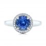  Platinum Custom Blue Sapphire And Diamond Halo Engagement Ring - Top View -  102028 - Thumbnail
