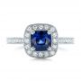  Platinum Custom Blue Sapphire And Diamond Halo Engagement Ring - Top View -  102311 - Thumbnail