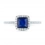 14k White Gold Custom Blue Sapphire And Diamond Halo Engagement Ring - Top View -  102485 - Thumbnail