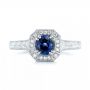  Platinum Custom Blue Sapphire And Diamond Halo Engagement Ring - Top View -  103006 - Thumbnail