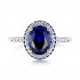 14k White Gold Custom Blue Sapphire And Diamond Halo Engagement Ring - Top View -  103041 - Thumbnail