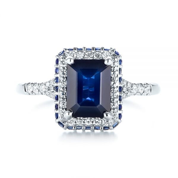 18k White Gold 18k White Gold Custom Blue Sapphire And Diamond Halo Engagement Ring - Top View -  103457