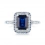 14k White Gold Custom Blue Sapphire And Diamond Halo Engagement Ring - Top View -  103457 - Thumbnail