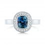  Platinum Custom Blue Sapphire And Diamond Halo Engagement Ring - Top View -  103467 - Thumbnail