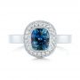  Platinum Custom Blue Sapphire And Diamond Halo Engagement Ring - Top View -  103467 - Thumbnail