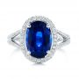 18k White Gold Custom Blue Sapphire And Diamond Halo Engagement Ring - Top View -  103601 - Thumbnail