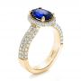 18k Yellow Gold 18k Yellow Gold Custom Blue Sapphire And Diamond Halo Engagement Ring - Three-Quarter View -  100605 - Thumbnail