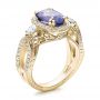 18k Yellow Gold 18k Yellow Gold Custom Blue Sapphire And Diamond Halo Engagement Ring - Three-Quarter View -  100783 - Thumbnail