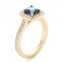 14k Yellow Gold 14k Yellow Gold Custom Blue Sapphire And Diamond Halo Engagement Ring - Three-Quarter View -  102311 - Thumbnail