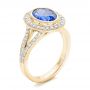 18k Yellow Gold 18k Yellow Gold Custom Blue Sapphire And Diamond Halo Engagement Ring - Three-Quarter View -  102444 - Thumbnail