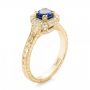 18k Yellow Gold 18k Yellow Gold Custom Blue Sapphire And Diamond Halo Engagement Ring - Three-Quarter View -  103006 - Thumbnail