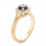 14k Yellow Gold 14k Yellow Gold Custom Blue Sapphire And Diamond Halo Engagement Ring - Three-Quarter View -  103006 - Thumbnail